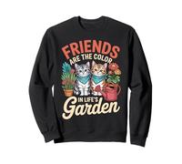 Garden Friends Women Retro Cat Plant Besties Spring Sweatshirt