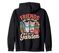 Garden Friends Women Retro Cat Plant Besties Spring Zip Hoodie