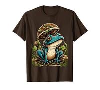Garden Frog Under Mushroom Gardening Cottagecore Brown T-Shirt