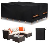 Garden Furniture Covers Upgraded Outdoor Patio Furniture Covers, Waterproof Heavy Duty Rattan Furniture Cover with Handle Strap Drawstring Buckle for Garden Furniture Table and Chair Set, 200x164x74cm
