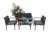 Garden furniture set 4-piece 2-seater bench 2 chairs glass table rattan balcony