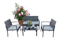 Garden furniture set 4-piece 2-seater bench 2 chairs glass table rattan balcony