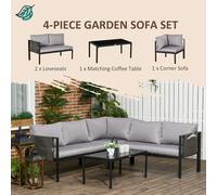 Outsunny 4 Piece Garden Furniture Set w/ Breathable Mesh Pocket, Light Grey