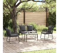 Garden Furniture Set 4-Seater Black Anthracite Poly Rattan Powder-Coated Steel.