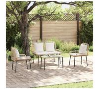 Garden Furniture Set 4-Seater Black & Cream Poly Rattan Powder-Coated Bistro Set