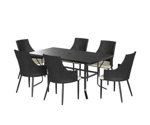 Garden Furniture Set 6-Seater Cream PE Rattan Steel Polyester 150x90cm Table 6pc
