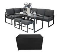 Garden Furniture Set Anthracite Grey Aluminium With Rattan Storage Box Black 7 Seater Outdoor Corner Sofa Dining Table Stools Cushions 582L Chest Gas Lift Lid Portable Waterproof Rain Cover Carry Bag