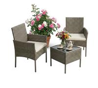 Garden Furniture Set Balcony Patio Rattan 3pc: 2 Armchairs, Glass Table Cushions