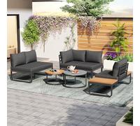 Garden Furniture Set for 4-5 Stacking Coffee Tables Galvanized Iron Frame Includes Grey Cushions Adjustable Legs Removable & Washable Fabric Cover