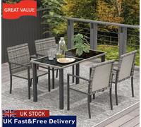 Garden Furniture Set Rattan Glass Tabletop - Mixed Grey 4 Seater