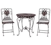 Garden furniture set - table & 2 chairs - antique style - iron - brown