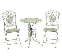 Garden furniture set - table & 2 chairs - green - antique style - iron