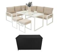 Jardi Aluminium Corner Sofa Set With Black Rattan Storage Box - White