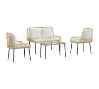 Garden Furniture Set 4-Seater Black & Cream Poly Rattan Powder-Coated Bistro Set
