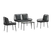 Garden Furniture Set 4-Seater Black & Cream Poly Rattan Powder-Coated Bistro Set