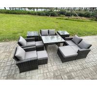 Garden Furniture Sets 10 Pieces Wicker Rattan Furniture Manual Wicker Patio Sofa Patio Conversation Set with 3 Footstools Fimous Dark Grey One Size
