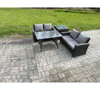 Fimous Garden Furniture Sets 4 Pieces Wicker Rattan Furniture Manual Wicker Patio Sofa Patio Conversation Set with Side Table Dark Grey Mixed