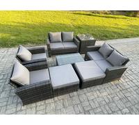 Garden Furniture Sets 8 Pieces Outdoor Rattan Furniture Manual Wicker Patio Sofa Chair Set with Coffee Table Fimous Dark Grey One Size