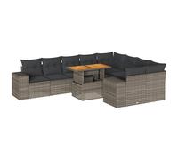 (black and cream) vidaXL 10 Piece Garden Sofa Set with Cushions Black Poly Rattan Acacia