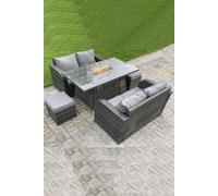 Garden Furniture Sofa Set Dining Table Gas Fire Pit Table 6 Seater Fimous Dark Grey One Size