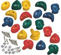 Garden Games Rock Climbing Holds Stones High Grip Polyresin with Galvanised Steel Fixings (Multicoloured) - Climbing Wall Grips for Kids (20 Pack)