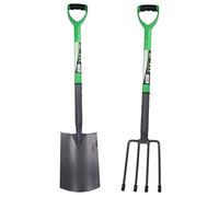 Garden Gardening Border Fork + Digging Spade Carbon Steel Blades 2pc Set