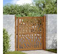 Garden Gate 100x100 cm Weathering Steel, Laser-Cut Trace Design, Lockable Entry with Posts, Durable Metal Fence Gate for Driveways and Patios