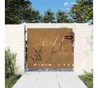 Garden Gate 85 x 100 cm Corten Steel with Grass Design, Lockable Fence Gate for Garden & Patio, Durable & Weatherproof, Adjustable Width