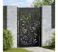 Garden Gate Black 100x150 cm Steel Wave Design, Galvanized Powder-Coated Metal Outdoor Security Entrance for Patio and Driveway