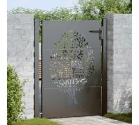 Garden Gate Black 110x155cm Powder-Coated Steel Laser Cut Tree Design Outdoor XL