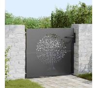 Garden Gate, Black, 85 x 100 cm, Powder-Coated Steel with Laser Cut Pattern, Rust Resistant for Garden and Patio