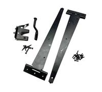 Garden Gate Black Hinge Pack. 2X 12 Tee Hinges, Auto Close Latch and All Fixings. Hanging Kit for Garden Gates, Sheds and Doors. Black Japanned Corrosion and Weather Resistant External Hinge Set.