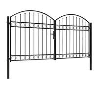Garden Gate Double Door Black Steel 300x150cm Arched Top w/lock&handle+2posts40