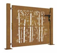vidaXL Garden Gate Bamboo Design – Corten Weathering Steel, 105x105 cm, Lockable