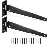 Garden Gate Hinges for Wooden Shed - 12 Inch 2Pcs Weather & Rustproof Powder Coating Metal Tee Strap Black Door Hinges for Garden Shed, Window, Fence, and Barn Gates