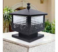 Garden Gate Post Lamp Outdoor Post Light Retro Square Pillar Light Fence Deck Post Lights Glass Lantern Outdoor Lighting E27 for Wooden Post, Patio,Garden Decoration (Black)