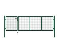 Garden Gate Steel 350x150cm Green Adjustable 348-353cm Mesh 5x5cm Heavy Lockset