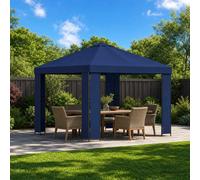Garden Gazebo 3x3 m Blue Polyester Steel Frame Black 300x300cm XL Outdoor Canopy