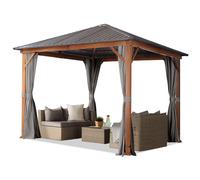 Garden Gazebo 3x3 m hardtop steel roof Alu frame with oak finish looks like wood