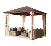 Garden Gazebo 3x3 m, oak finish Alu frame looks like wood, hardtop steel roof