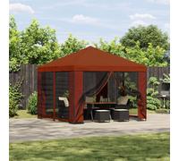 Garden Gazebo 3x3 m Terracotta Polyester Steel Frame Black Mesh Sidewalls w/vent