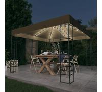 Garden Gazebo 3x3m Taupe Polyester PA Coated Steel Frame Solar LED String Lights