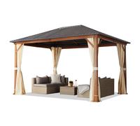 Garden Gazebo 3x4 m, oak finish Alu frame looks like wood, hardtop steel roof