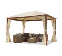 Garden Gazebo 3x4 m, oak finish Aluminium frame looks like wood, polyester roof