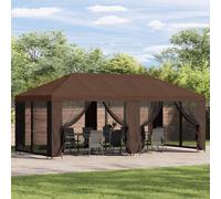 Garden Gazebo 600x300x276.5cm Brown Polyester Steel Frame Mesh Sidewalls AirRoof