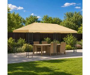 Garden Gazebo 600x300x276.5cm Cream Polyester & Steel Frame w/ Black Mesh Sides
