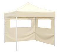 Garden Gazebo Foldable Cream 291x291x315cm Powder-Coated Steel 2 Sidewalls PVC