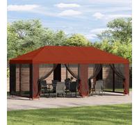 Garden Gazebo Terracotta 6x3m Polyester Steel Mesh Sidewalls Black Frame Outdoor