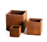 Garden Gear 3 Rust Effect Steel Box Patio Planters 20/30/40cm Drainage hole | Striking Rust Effect Finish, Set Of 3 Versatile Sizes, Steel Construction, Modern Rustic Garden Style