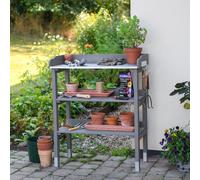 Garden Grow Wooden Two-Tier Potting Bench: Wooden 3-Tier Potting Table (Grey) (KF6533)
